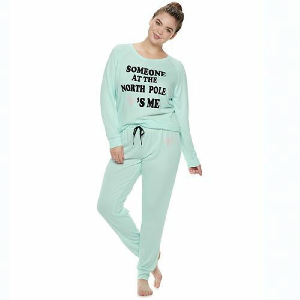 SR2 Sleep Riot Holiday Christmas Sleep Tee & Pants Pyjama Set In Aqua Size M